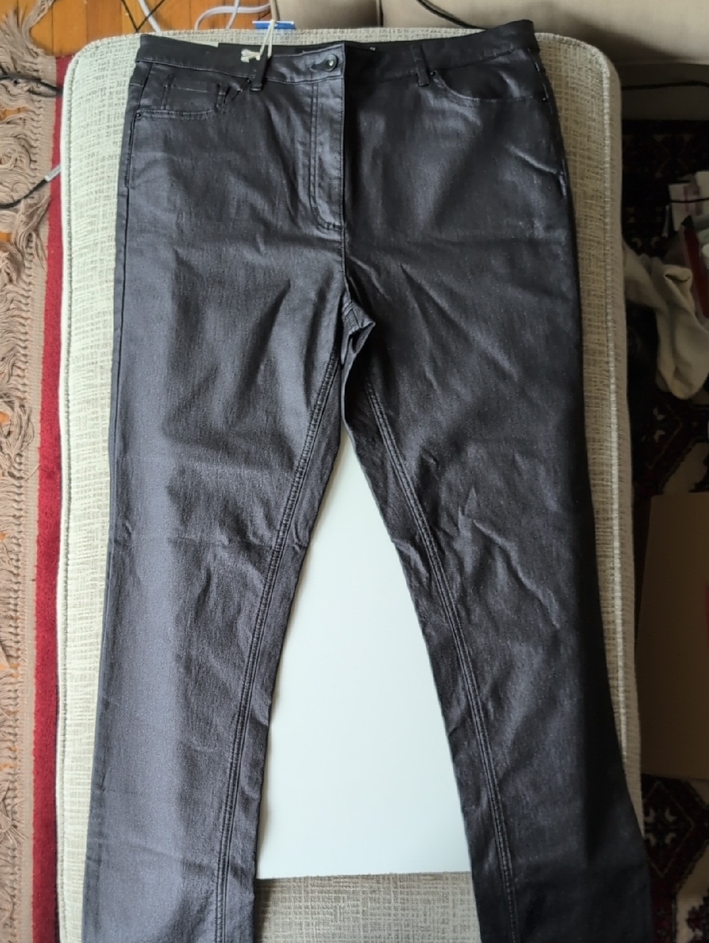 Sz 14 Long Tall Sally Black Coated Skinny Jeans 36" Inseam